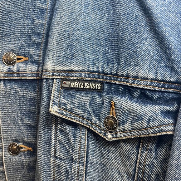 Mecca Jeans Co Denim Jacket Womens Medium Blue Button Up Distressed Faded - Picture 5 of 14